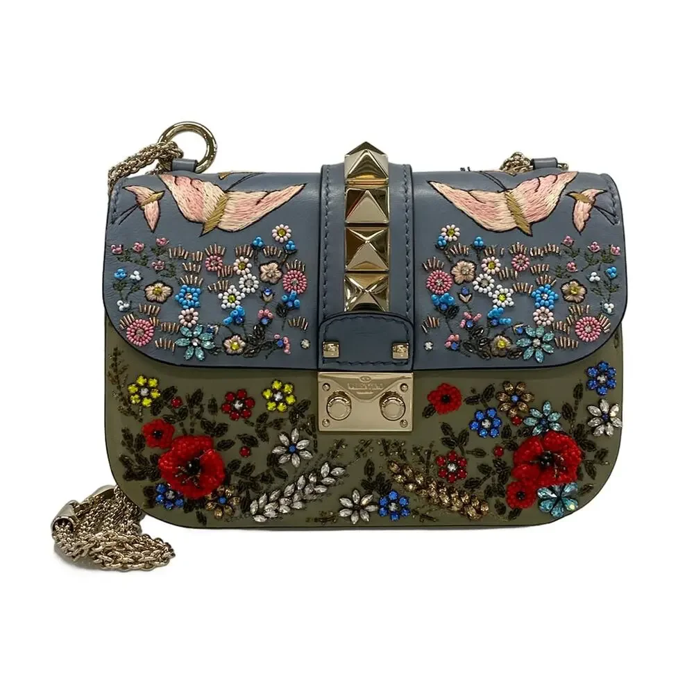 Valentino Garavani Rockstuds Glam Rock Small Shoulder Bag Navy Khaki Gray